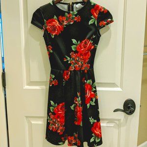 Macy's Juniors Black Red Rose Fit and Flare
